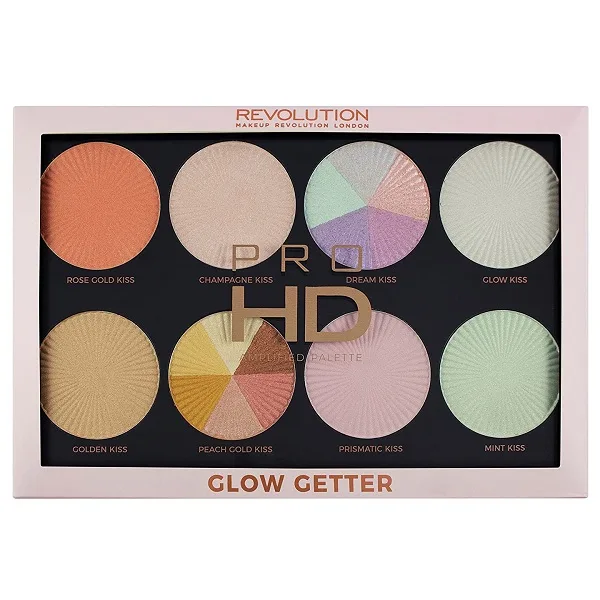 پالت هایلایتر رولوشن REVOLUTION مدل Glow Getter، هشت سایه‌ی +هایلایتر شاین و اکلیلی