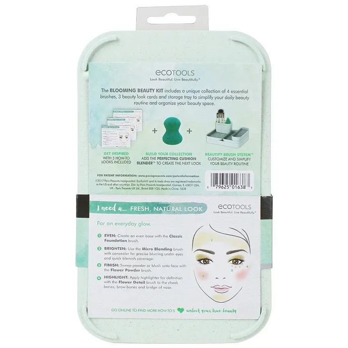 ست براش اکوتولز EcoTools مدل blooming beauty، حاوی 4 براش کاربردی با ظرف نگهداری