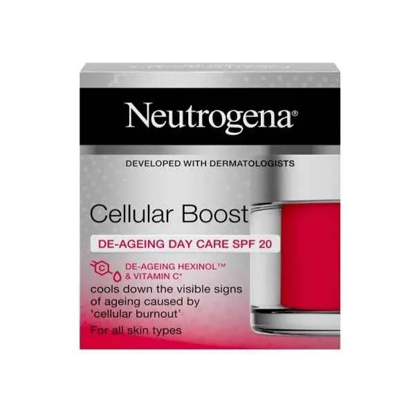 کرم روز ضد چروک نیتروژنا Neutrogena مدل سلولار بوست Cellular Boost دارای SPF20 حجم 50 میل، حاوی ویتامین C