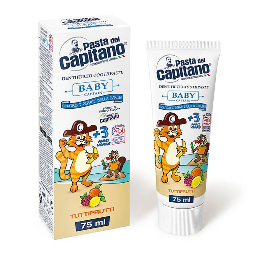 خمیر دندان کودکان پاستا دل کاپیتانو Pasta del Capitano مدل Baby – در دو طعم توتی فروتی و توت فرنگی، مناسب بالای 3 سال — طعم توت فرنگی (Strawberry)