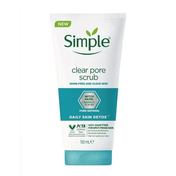 اسکراب پاک کننده منافذ سیمپل Simple مدل Clear Pore حجم 150 میل، مناسب پوست چرب