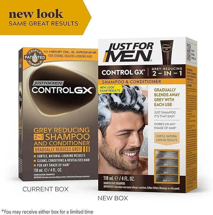 شامپو مو 2 در 1 جاست فور من مدل Control GXحجم 118 میل، رفع سفیدی و نرم کننده مو
