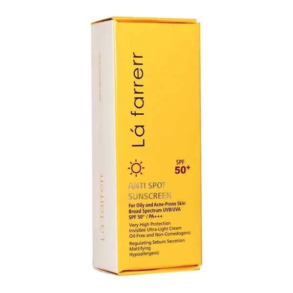 کرم ضد آفتاب و ضد لک بی رنگ لافارر Lafarrerr دارای SPF50 حجم 40 میل، مناسب پوست‌های چرب و مستعد آکنه