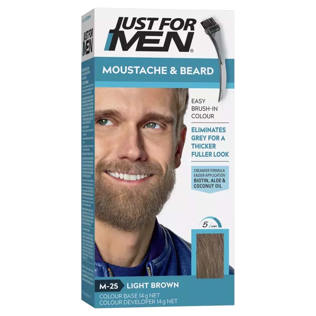 رنگ ریش و سبیل مردانه جاست فور من Just For Men مدل Moustache and Beard، پوشش کامل موهای خاکستری صورت در 5 دقیقه — رنگ قهوه‌ای تیره (M-45)