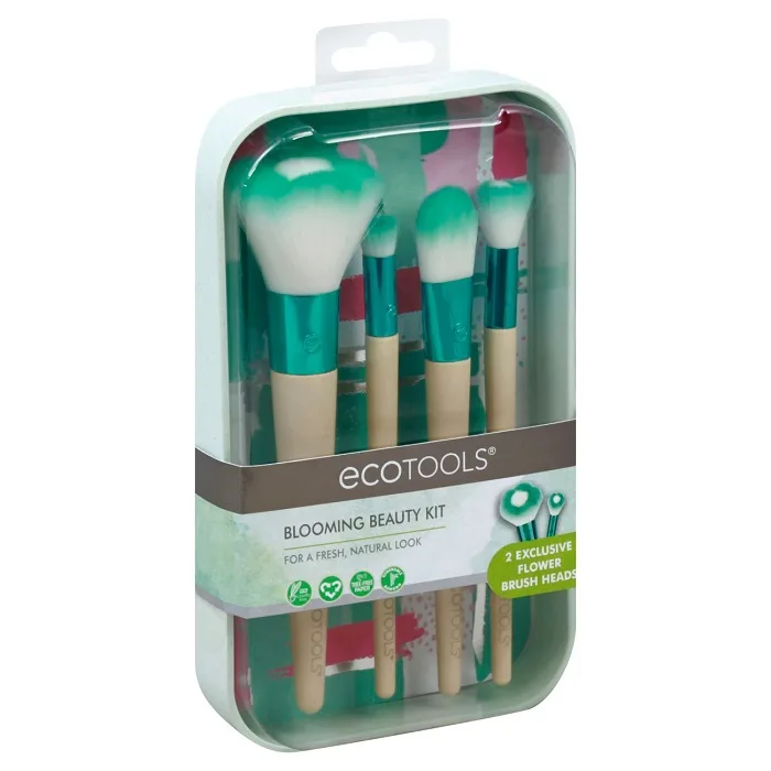 ست براش اکوتولز EcoTools مدل blooming beauty، حاوی 4 براش کاربردی با ظرف نگهداری