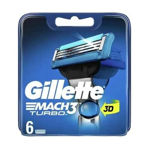 تیغ یدک ژیلت GILLETTE مدل مچ تری توربو MATCH3 TURBO بسته 6 عددی، انگلستان