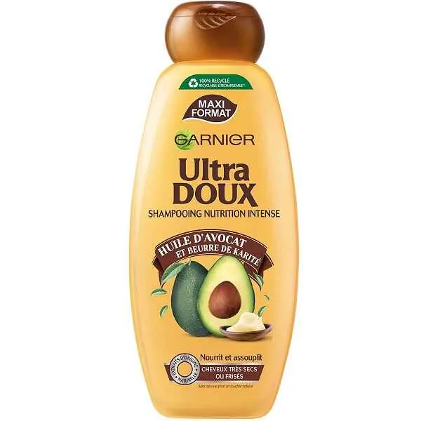 شامپو مغذی آووکادو گارنیر GARNIER مدل ULTRA DOUX حجم 400 میل فرانسه، نرم کننده و براق کننده