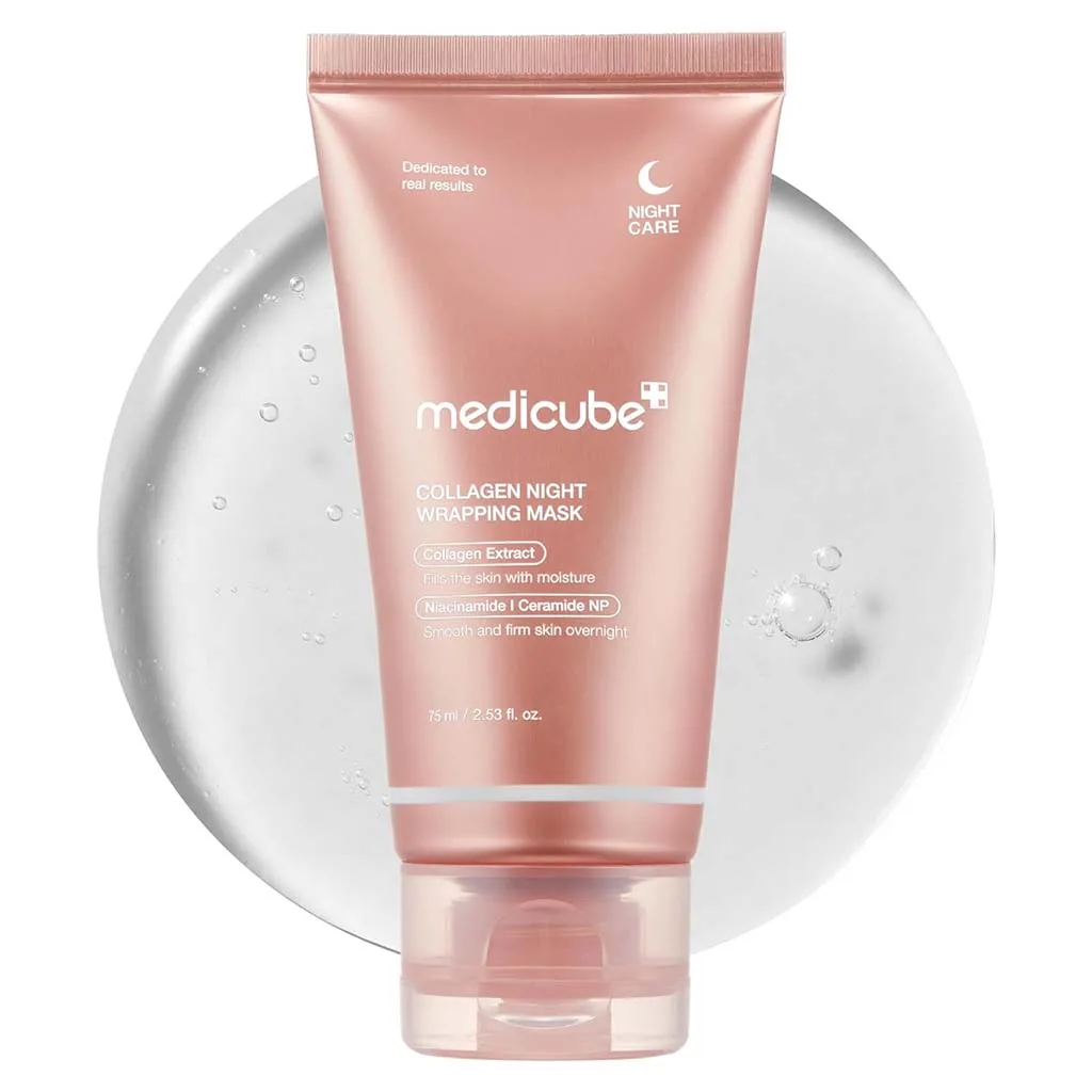 ماسک شب کلاژن مدی کیوب Medicube مدل Wrapping Mask حجم 75 میلی‌لیتر، سفت‌کننده، آبرسان عمقی و درخشان‌کننده پوست در طول شب
