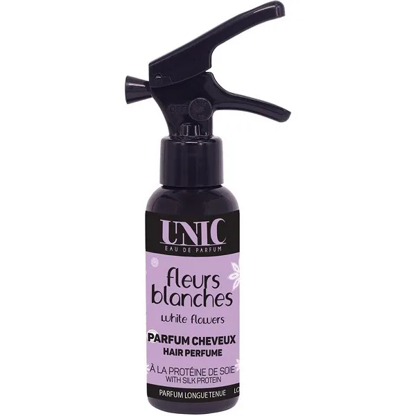 ادکلن موی یونیک UNIC فرانسوی White flowers بنفش حجم 50 میل، بوی گلی خنک و شیرین ملایم