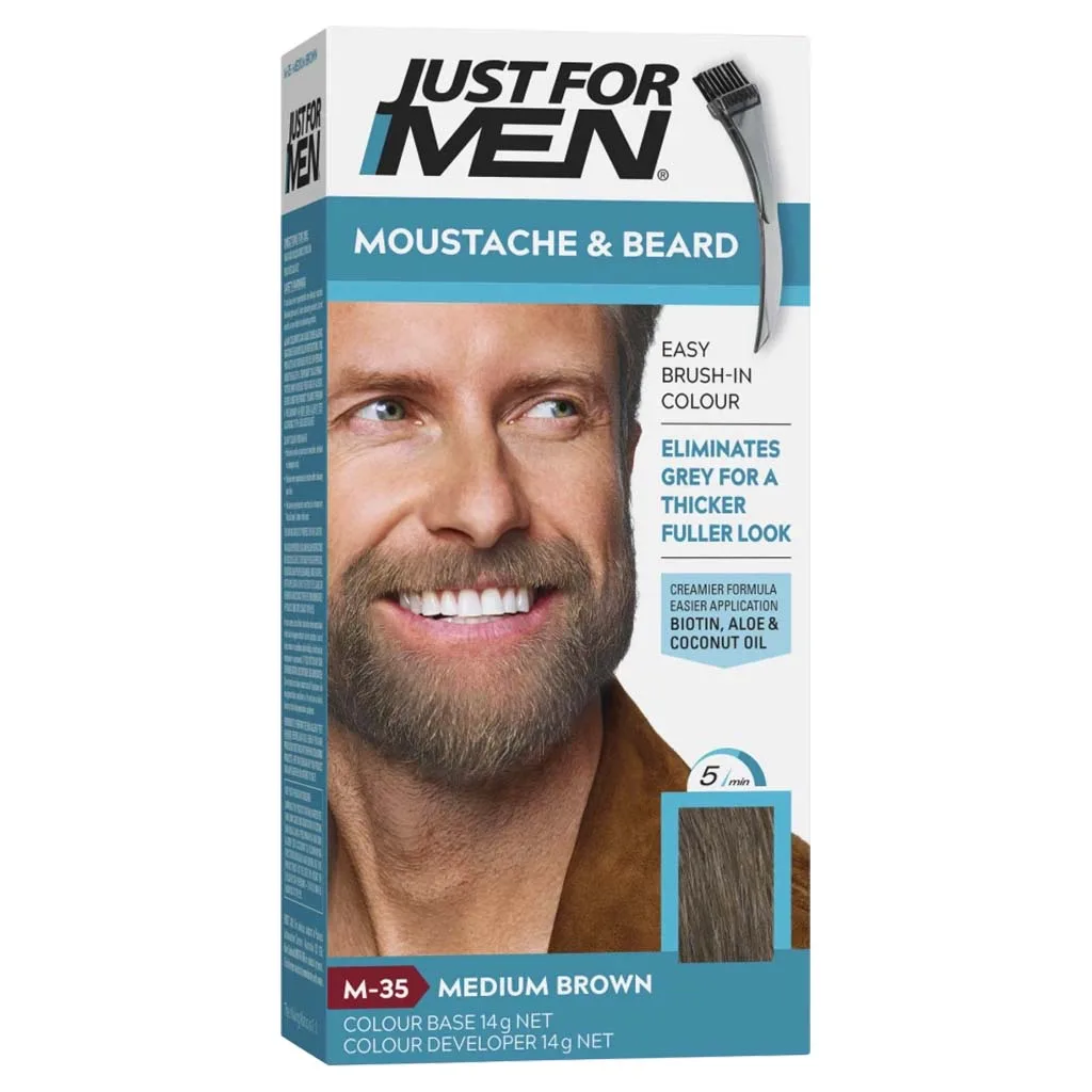 رنگ ریش و سبیل مردانه جاست فور من Just For Men مدل Moustache and Beard، پوشش کامل موهای خاکستری صورت در 5 دقیقه — رنگ قهوه‌ای تیره (M-45)